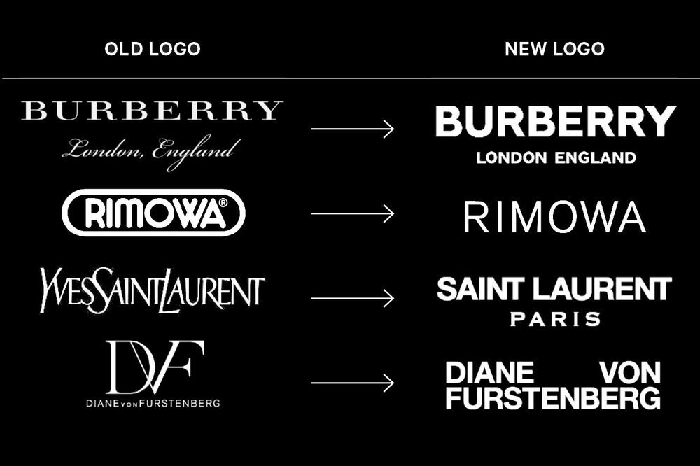 новые логотипы модных брендов Diane von Fürstenberg, Burberry, Balenciaga, Calvin Klein